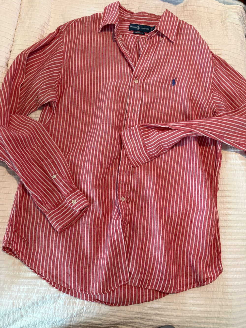 Ralph Lauren Men’s Red & White Striped Linen Shirt EUC 1051